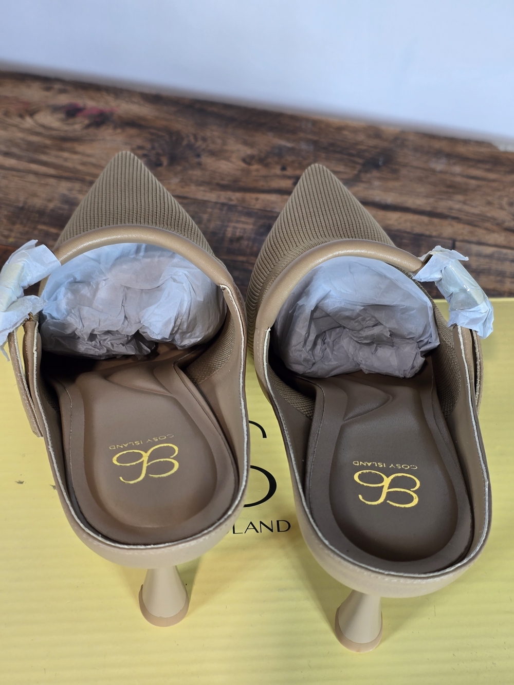 Cosy Island Women's Tan Pointed Toe Mary Jane Heeled Mules Size 5.5 - Picture 10 of 13